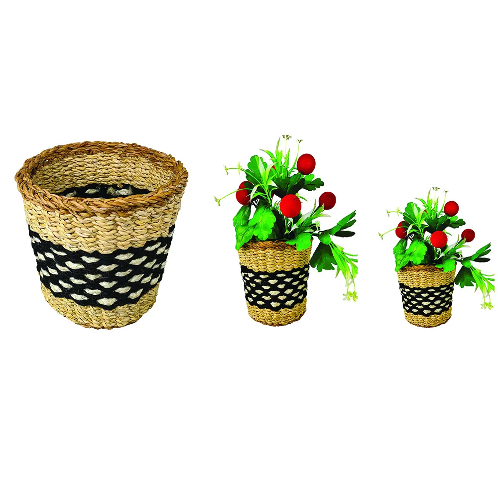 Vaso de árvore artesanal, cesta com corda de juta com borda intermediária, 100%