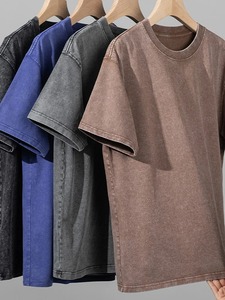男性と女性用コットンOネックTシャツ無地半袖毎日カジュアルティーレギュラーフィット夏ベーシックトップス - Product Image 5