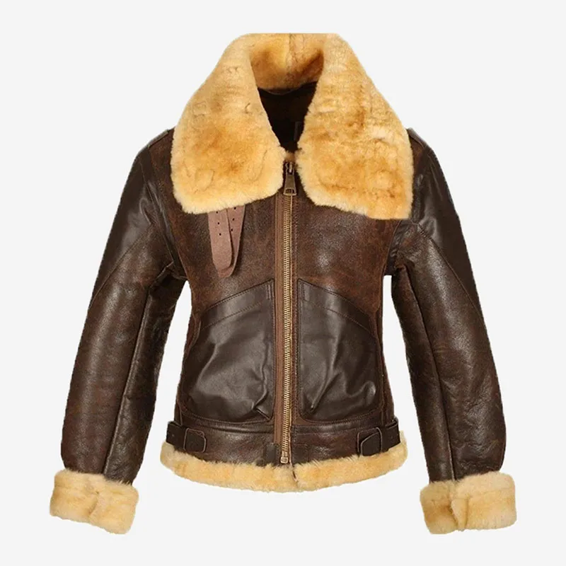 Blouson bombardier B3 marron pour homme en peau de mouton véritable veste en cuir deux tons produits d'hiver 2023 veste en cuir de vache