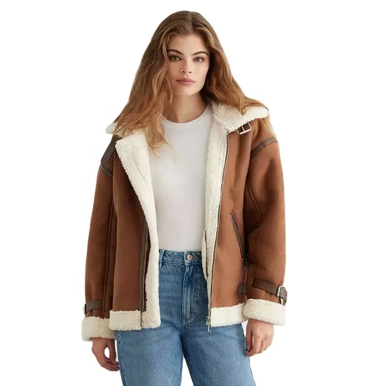 Factory Long Sleeve Faux Fur Coat Heavyweight Winter Jacket Custom Double Faced Suede Women Jacket