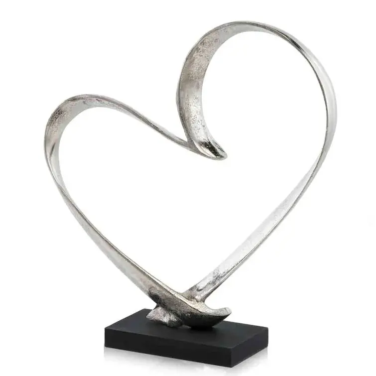 Sıcak özelleştirme aşk romantizm kalp şekilli düğün hediye süs heykel klasik tasarım Metal heykel gümüş alüminyum
