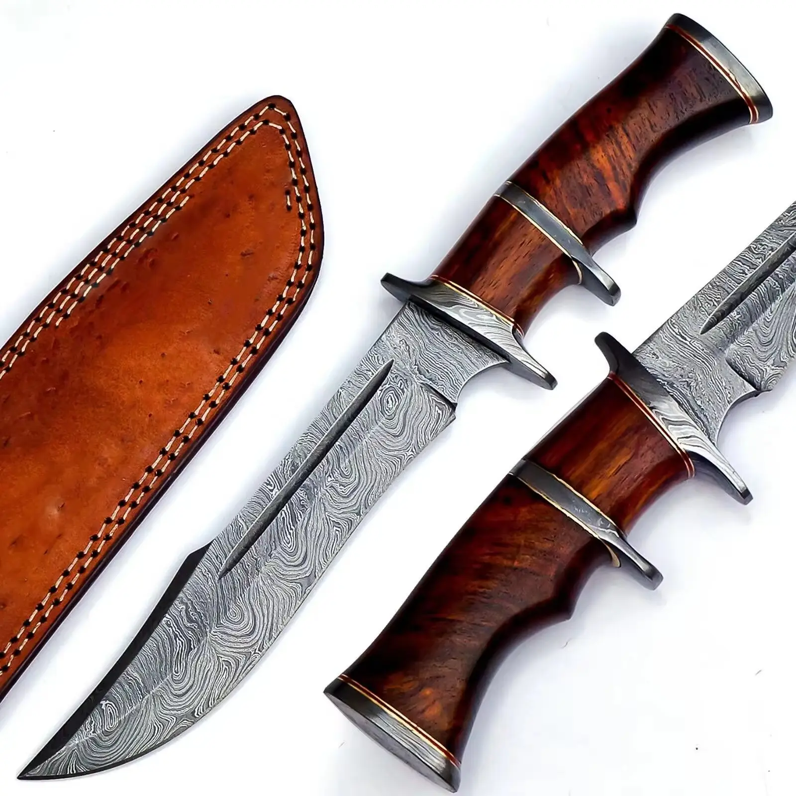 New Arrival Handmade Damascus Steel Skinner Hunting Knife With Leather Sheath and Wooden Handle for Sale
