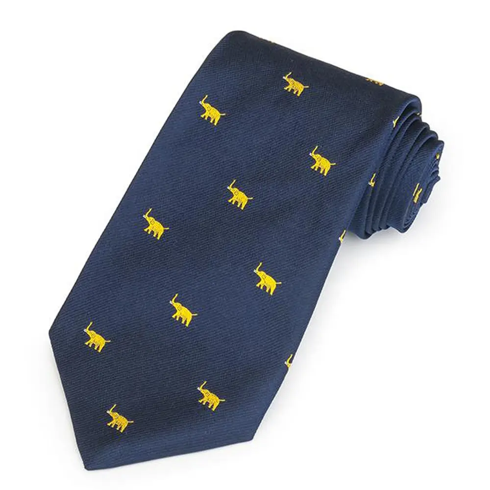 ELEFANT MOTIF GOLD AUF NAVY DREI FOLD SILK TIE