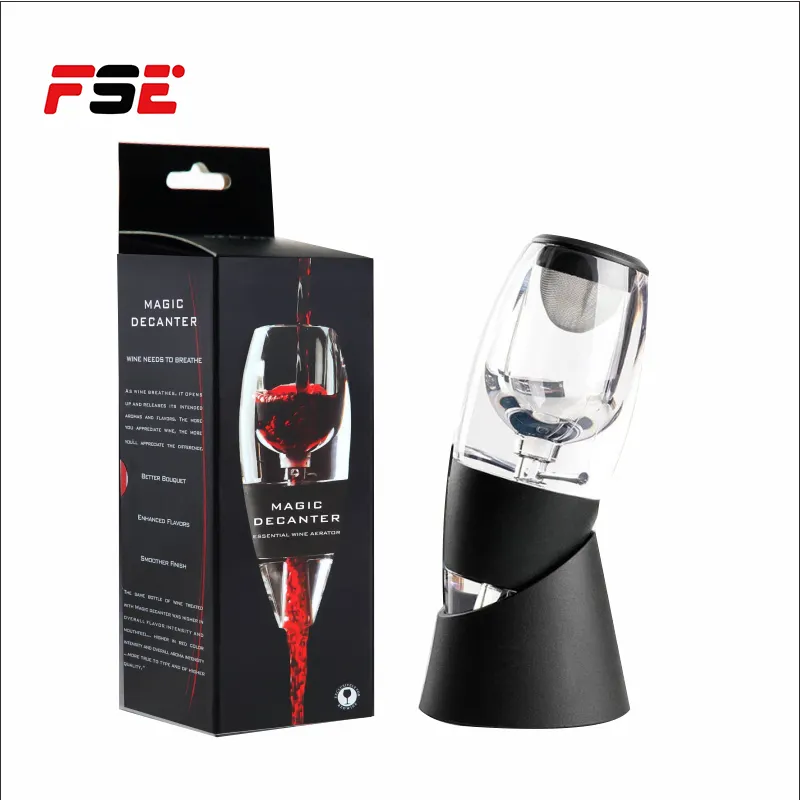 Aérateur de vin en plastique FSE décanteur verseur filtre et support matériau de qualité alimentaire décanteur de vin magique