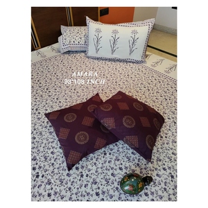 AMBS010 Latest Premium Collection Amara &amp; <strong>Masakali</strong> 93x108 With 2 Hand Block Cushion Covers Premium Queen Size Bed Sheets