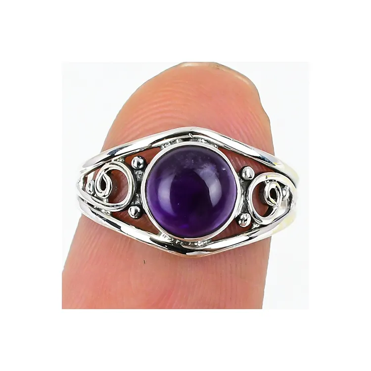 Minimalist Fashion Semiprecious Sage Amethyst Gemstone Handmade 925 Solid Sterling Silver Jewelry Ring For Sale At Best Price