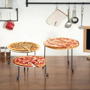 Gutes Design Black Iron Pizza Displayst änder 3er-Set Runde Form Große Größe Holz Verschiedene Größen Dessert und Kuchenst änder