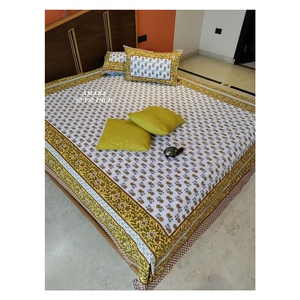 AMBS010 Latest Premium Collection Amara &amp; <strong>Masakali</strong> 93x108 With 2 Hand Block Cushion Covers Premium Queen Size Bed Sheets