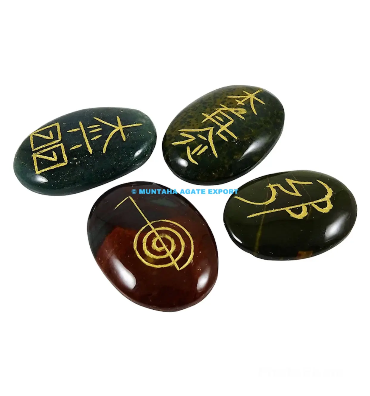 Juego de 4 piezas de piedra de sangre para sanación de Reiki, piedra ovalada de cristal para curación de Reiki, símbolo de energía