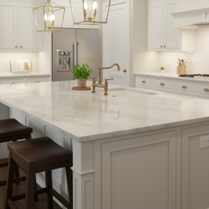 Oem Chất lượng cao calacatta vàng tĩnh mạch Đánh Bóng Đá Nhân Tạo Bảng điều khiển thạch anh đá cẩm thạch Countertop cho nhà bếp đảo Vanity bảng - Product Image 6