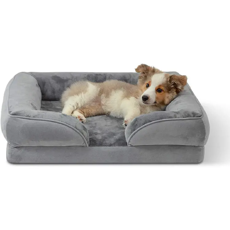 Coussin moyen pour animaux de compagnie imperméable intérieur confortable mousse à mémoire de forme lits orthopédiques pour chiens grand lit de luxe pour animaux de compagnie avec fermeture éclair style canapé