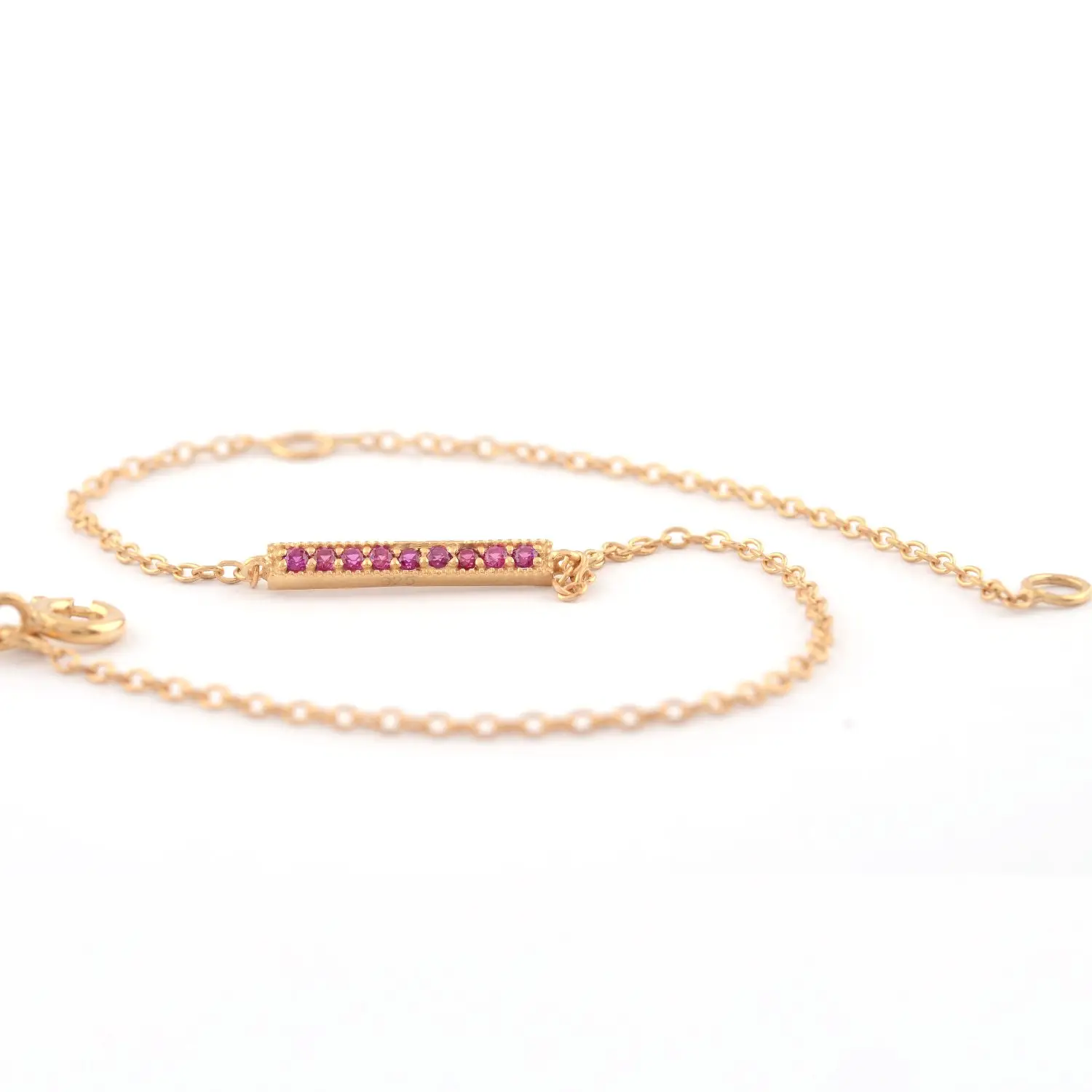 SP Exclusive New Style Lightweight Gold Bar Natural Ruby 14k Solid Gold Tennis Link Chain Spring Ring Clasp Bracelet for Women