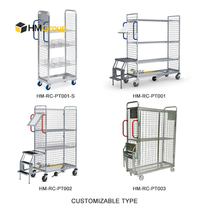 Customized <strong>3</strong> Side Metal Steel Order Multi-layer Warehouse Order Picking <strong>Trolleys</strong> with Steps - Product Image 5