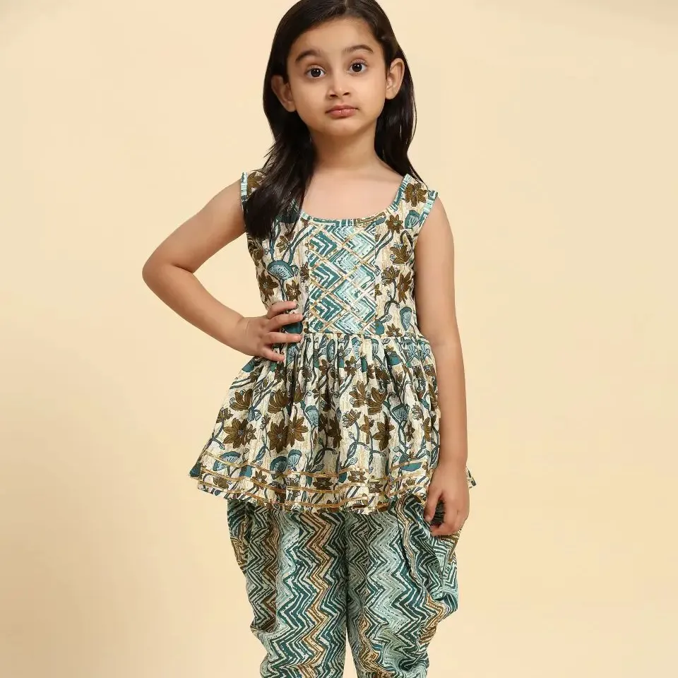FULPARI Kids dhoti kurti nouvelle mode pour les filles Belle Kurta florale avec shrara DanncerFabric-Coton doux et pour la taille