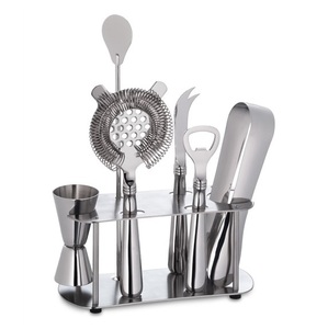 Kulübü parti kullanıma hazır son tasarım paslanmaz çelik Bar aracı Set süzgeç jibar buz tong bar dekor için ahşap standı ile - Product Image 3