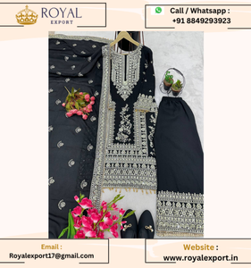 Presenting New <strong>Designer</strong> Pure Chinnon With Heavy Embroidery Coding Work Top-Bottom and Dupatta Set - Product Image 4