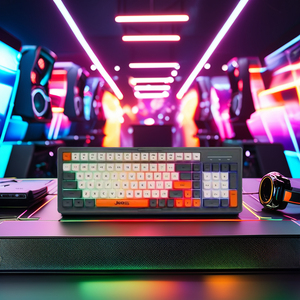 Teclado de membrana de iluminación con cable Jedel, tecla de 3 colores, función Multimedia, interruptor de eje rojo en idioma inglés para Gamer - Product Image 4