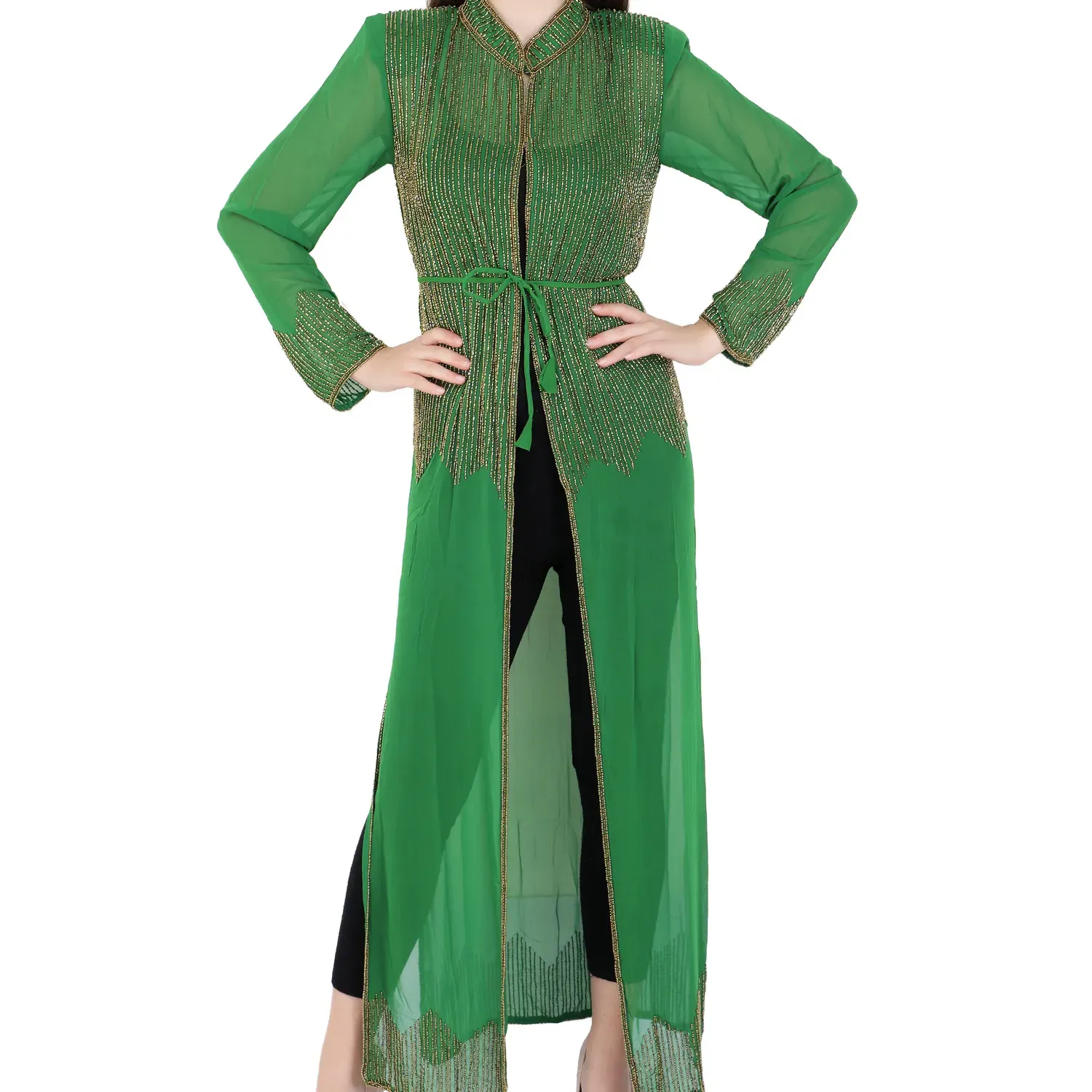 Bordado intrincado: Kaftan abierto de algodón Abaya Un elemento básico modesto para mujeres islámicas Nuevo modelo Correa de espagueti Abaya