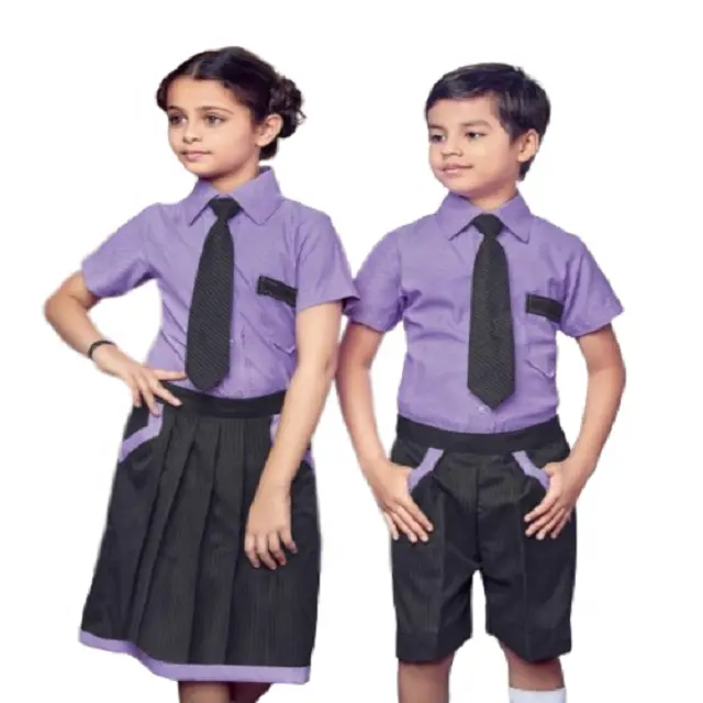 Custom Design Escola Uniforme Vestido Conjunto Têxtil Tecido Atacado Manga Curta Uniformes Primários