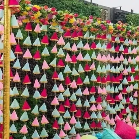 여러 가지 빛깔의 그물 & 고타 인도 웨딩 장식 멘디 장식, 파티 배경 다채로운 그물 교수형 낱개 웨딩 소품