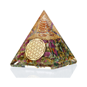 Handmade Ruby Fuchsite Orgone <strong>Red</strong> <strong>Pyramid</strong> with Copper Meditation <strong>Pyramid</strong> Kit for Root and Heart Chakras Light Green and Pink - Product Image 1