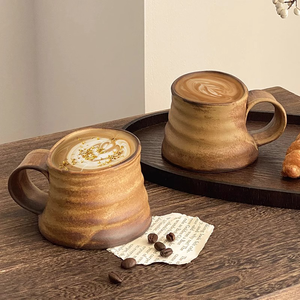 独特的不规则白色粘土色小茶杯手工陶瓷咖啡杯带手柄 - Product Image 3