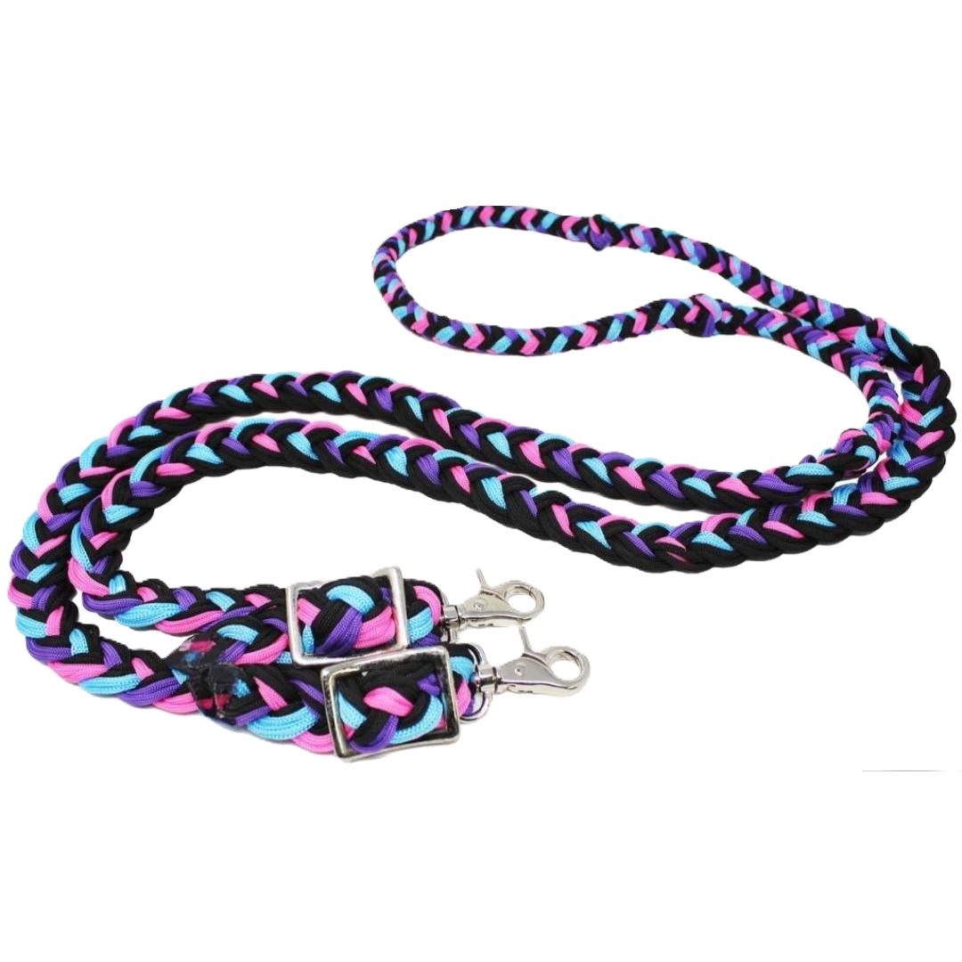 A bold combination of bright pink, rich purple, refreshing turquoise, and solid black