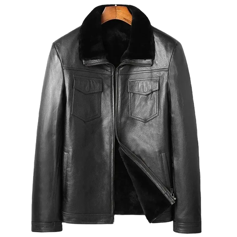 उच्च गुणवत्ता वाले नए फैशन मैन असली ऊन फर कोट जैकेट वास्तविक भेड़ त्वचा चमड़े के जैकेट सर्दियों गर्म कोट आउटवियर