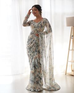 Net ağır nakış Saree düğün festivali hint gelin hafif kadınlar Sari kadınlar Boho elbise Sarees hazır giymek - Product Image 4