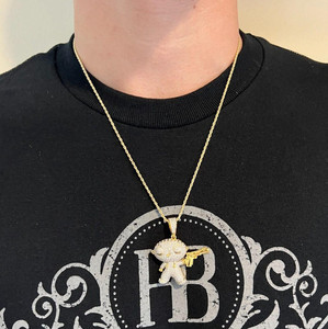 Stewie Griffin来自Family Guy Lab钻石嘻哈吊坠手工定制经典和酷炫珠宝10k 14k 18k金-DS0552
