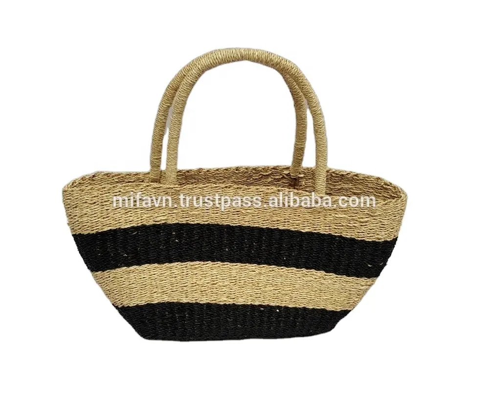 Bolsa de algas marinas colorida artesanal más vendida para mujeres, compras, regalos de vacaciones con asas, cesta de flores hecha en Vietnam