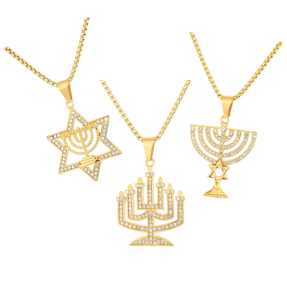 Collana portacandele in acciaio inossidabile con ciondolo in cristallo scintillante collana collana Chanukah da donna gioielli Hanukkah