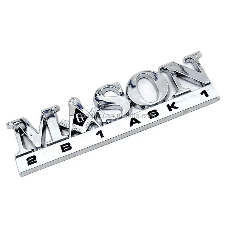 Conception automatique en plastique ABS chrome 3D logo lettre maçonnique emblème personnalisé maçonnique voiture emblèmes en gros