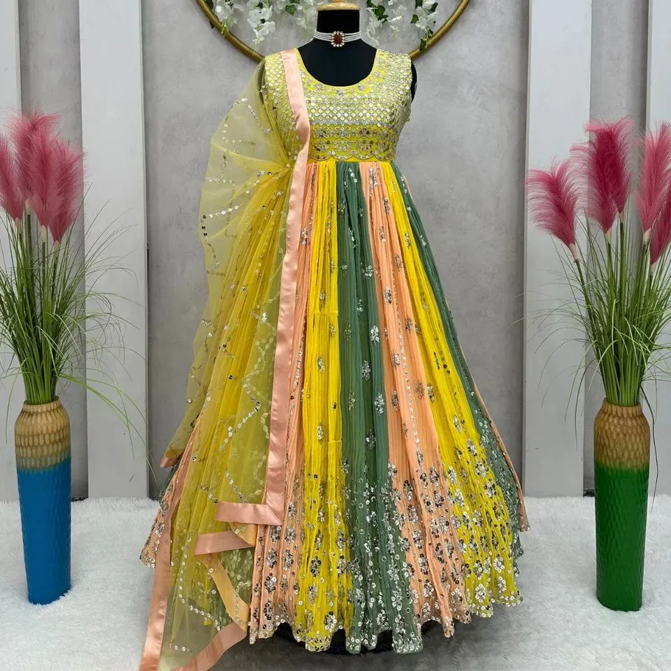 FULPARI nuevo vestido tradicional Anarkali estilo Angrakha traje de Color Lila al por mayor traje de diseñador personalizado Anarkali