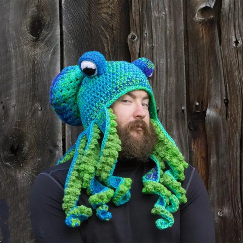 Gorro de invierno de punto, gorro de calamar de pulpo, gorro-gorro novedoso, gorro de cabeza de pulpo, gorro de animal-disfraz de pulpo