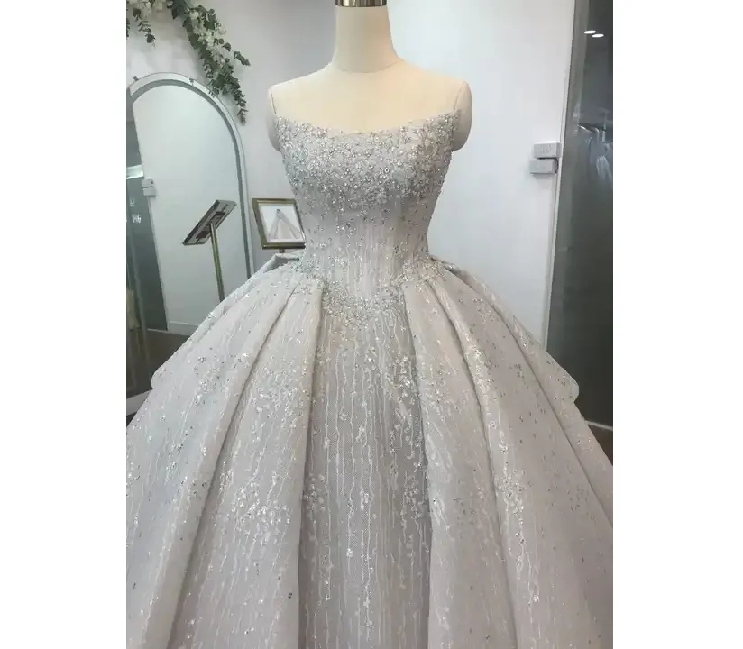 TNBPno2 robe de mariée robe de bal en gros conception de fleur dentelle longue queue ajouter perles robe de mariée à la main à vendre