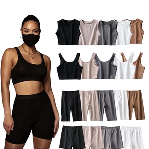 通気性のある夏の卸売服クロップトップツーピースショーツパンツセットジョガーセット衣装2ピーススウェットスーツスウェットショートセット