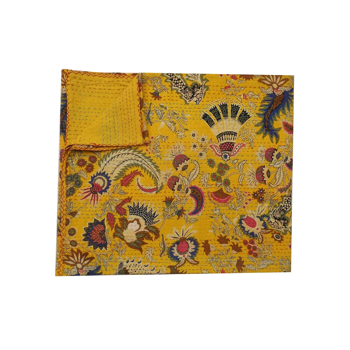 Yeni koleksiyon çok tasarım baskı sarı renk yolu hint yaratılış ev dekoratif geri dönüşüm sari kantha battaniye