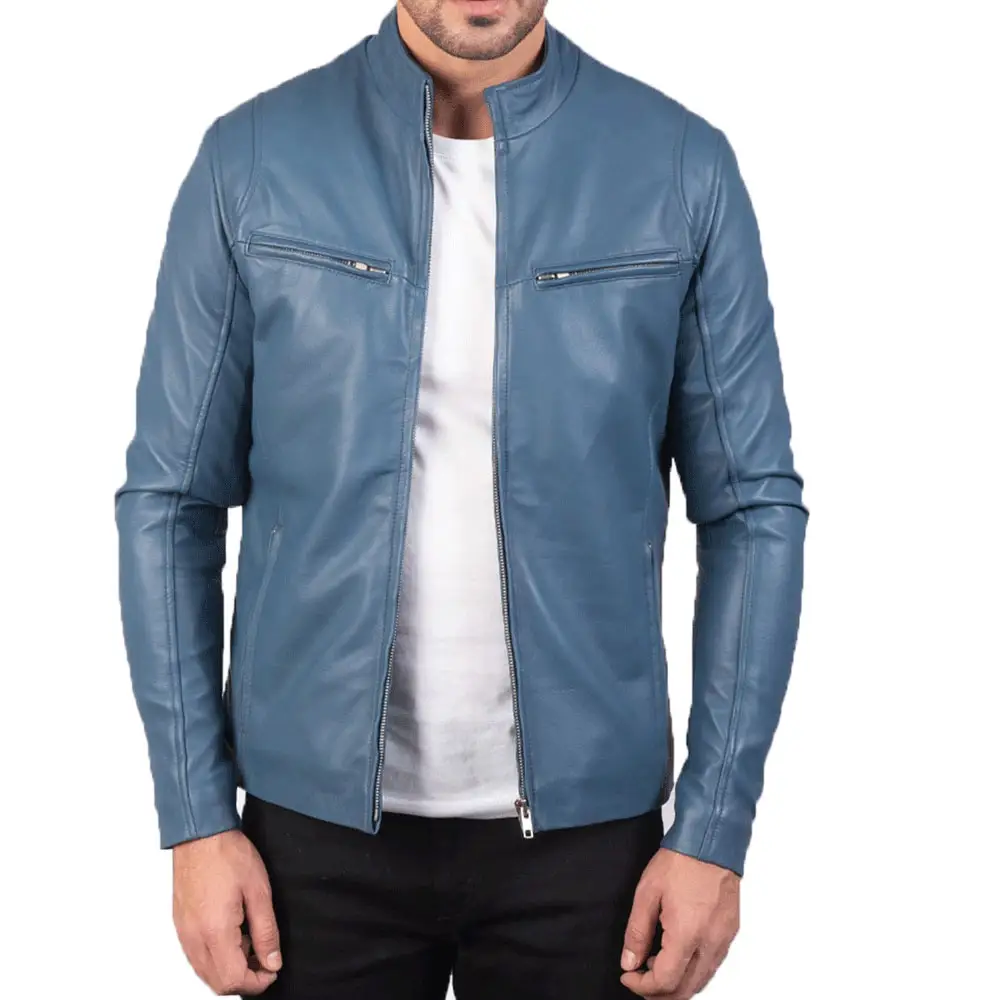 Men's Real Leather Jacket Zip Up Casual Standing Collar Regular Fit Coat Best Selling Fashion Leather Jacket By Elegant Sports