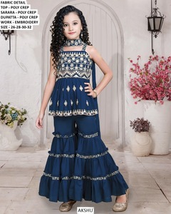女孩刺绣设计师丝绸<span class=keywords><strong>Lehenga</strong></span> Choli套装儿童派对穿民族Salwar Kameez为印度巴基斯坦婚礼宝莱坞