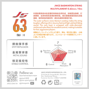 JNICE JS-63Ti Titanium MIT High-pitched Hitting Sound Badminton Racket <strong>String</strong> - Product Image 4