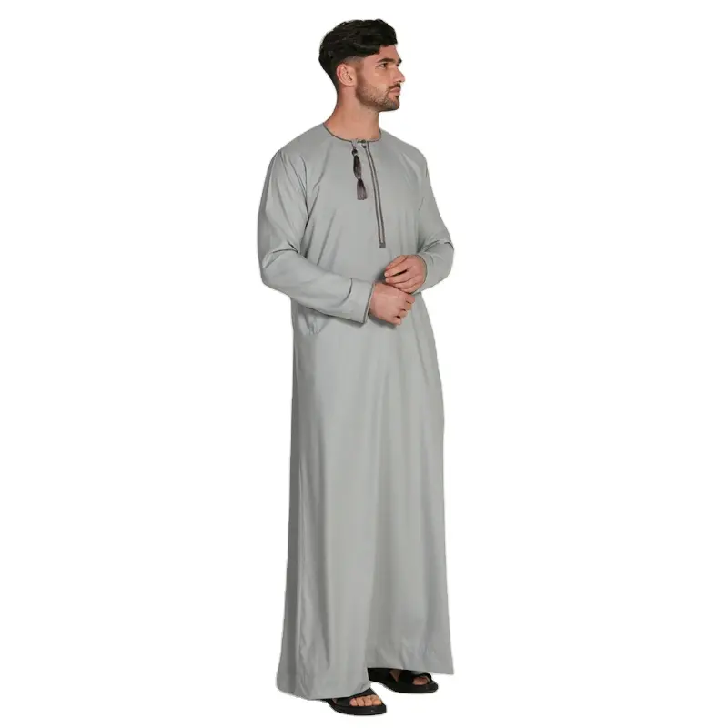 2023 marroquí Thobes hombres Thobes alta calidad Dubai musulmán Jubbah Kaftan islámico diseño de lucha ropa islámica gris teñido