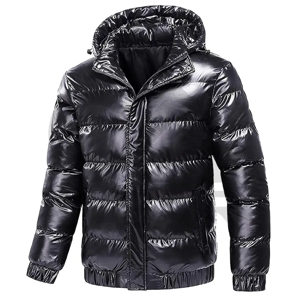 2024 Winter Warm Men Puffer Coat with Hood Shiny Hooded Reflective Padded Coat Quilted Windproof Alternative Down Jacket