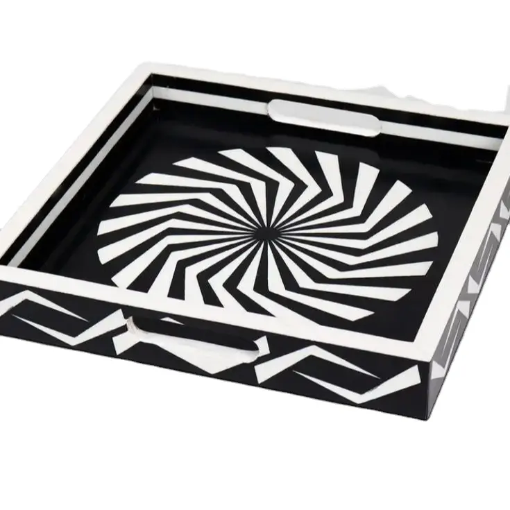 Nampan hitam & putih RESIN desain baru baki seni unik kerajinan tangan baru dengan tingkat grosir
