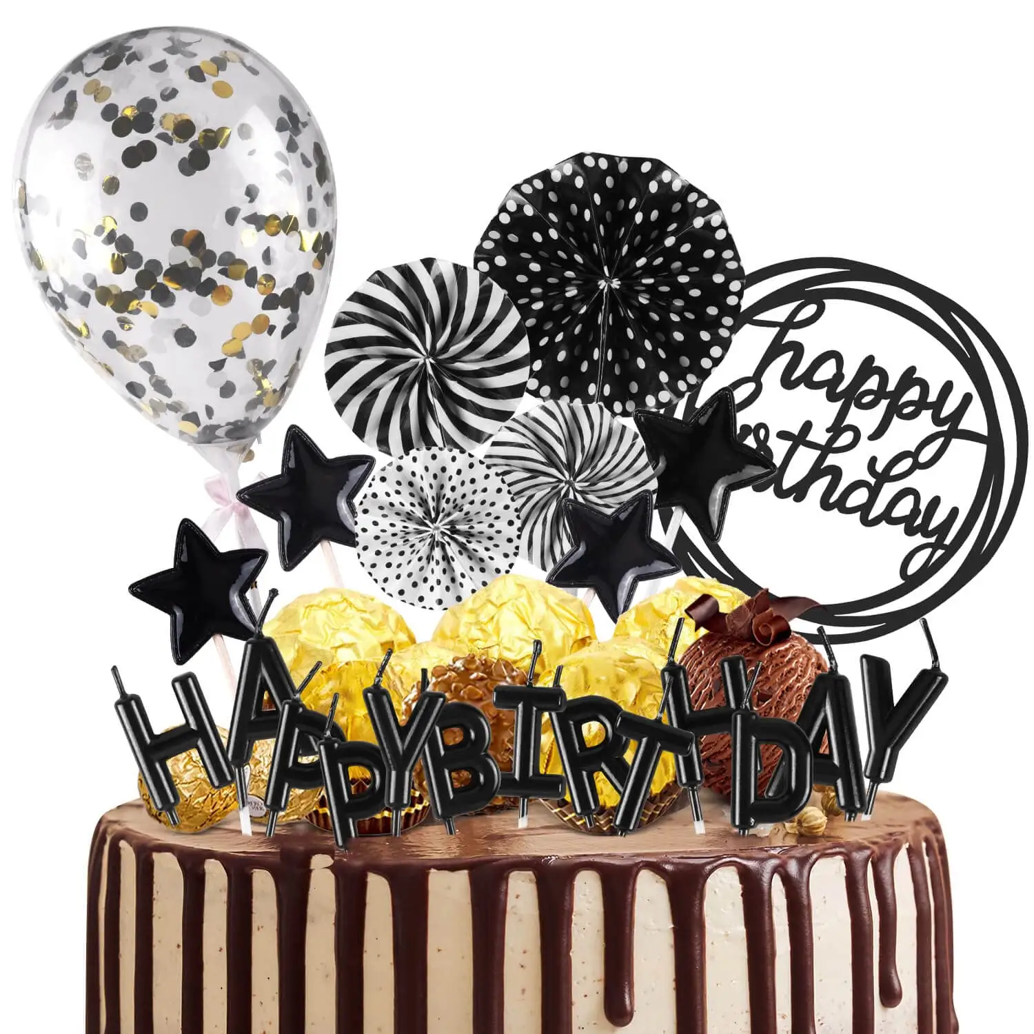 Mutlu doğum günü kağıdı hayranları için konfeti balon yıldız şekli Cupcake Topper altın tema parti kek Topper kek dekorasyon