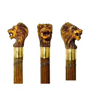 HMA工艺品仿古风格手杖，带雕刻黄铜手柄和木材 - Product Image 5