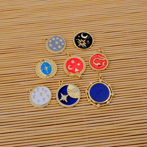 Màu Xanh Hình Bầu Dục Men <span class=keywords><strong>Starburst</strong></span> Mặt Dây Chuyền Với Vàng-Mạ Kết Cấu Brass Khung Celestial Quyến Rũ Đồ Trang Sức Tùy Chỉnh Wedding Dây Chuyền - Product Image 6