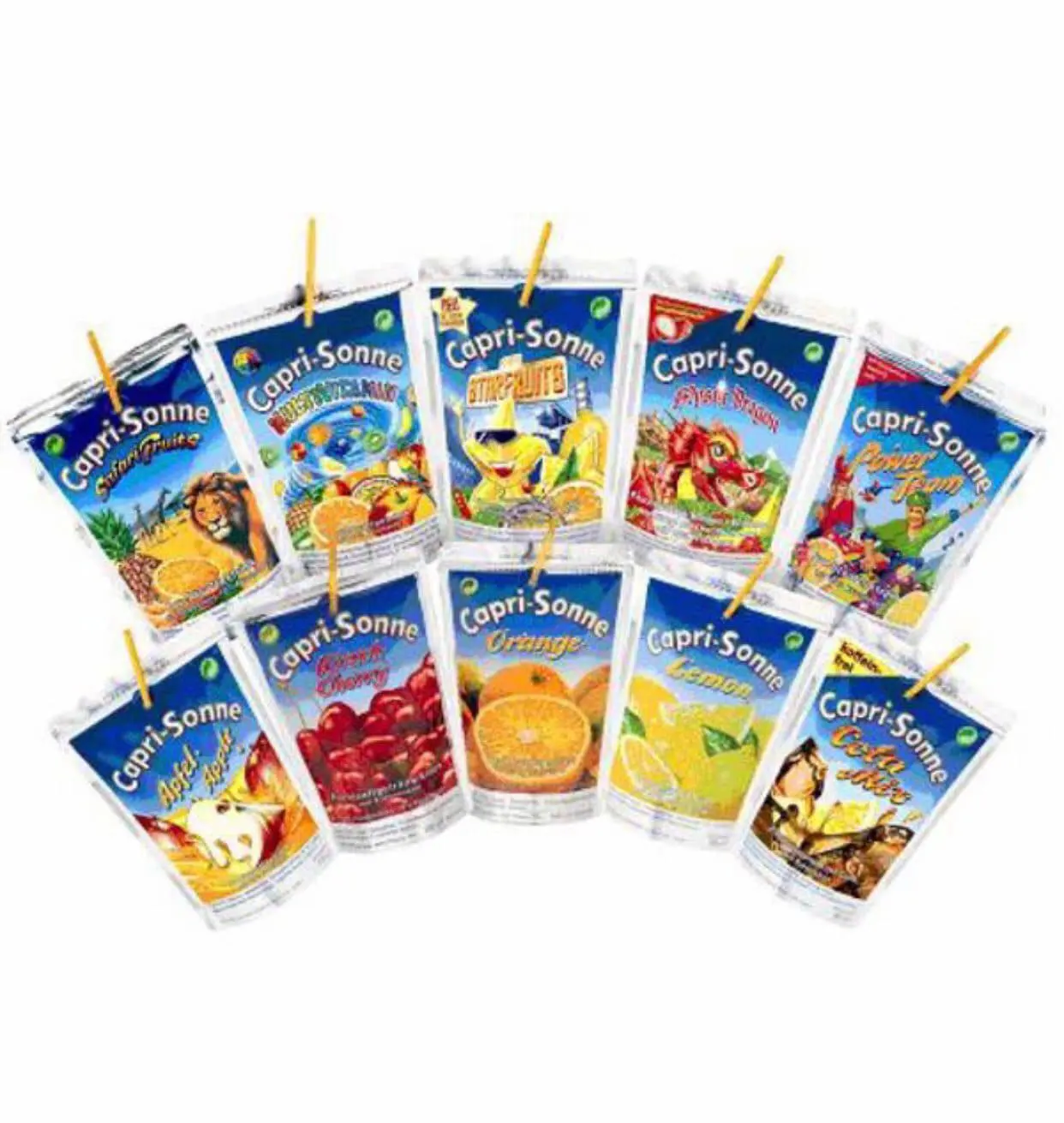 Boissons au jus d'orange Capri-Sun, sachets 10x200ml-Grande boisson au jus de fruits emballée dans une pochette amusante