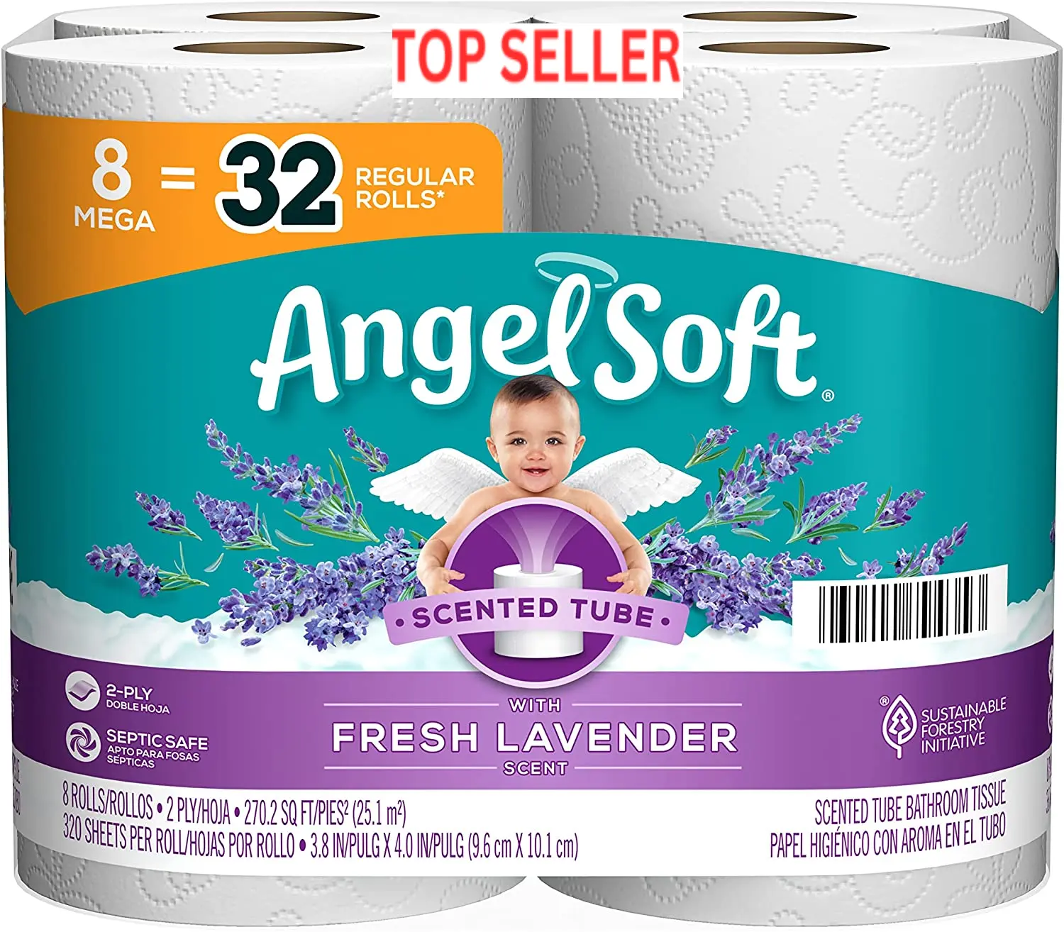 Papel higiénico suave de Ángel 4 Mega rollos 16 rollos regulares Papel de baño de 2 capas-Papel higiénico suave de Ángel del Reino Unido con lavanda fresca perfumada T