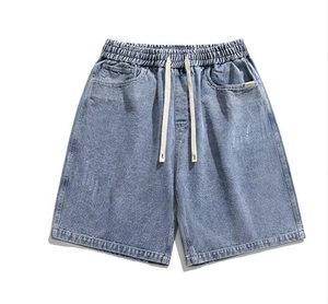 Erkek yaz açık günlük kot şort İpli gevşek Fit kot şort elastik bel plaj Denim kısa pantolon OEM hizmeti